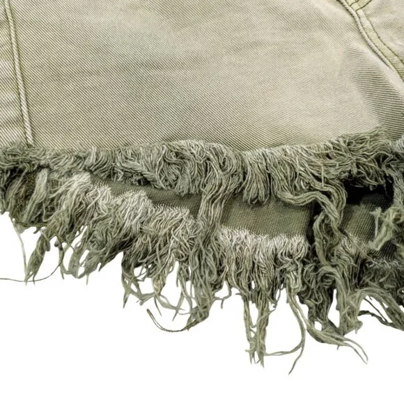 BDG High-Rise Cheeky Shorts 25 Green Frayed Hem - Picture 4 of 8